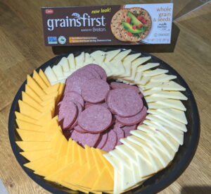 Greater Gouda Game Day Tray - Cheddar, swiss and jalapeno muenster, summer sausage and crackers