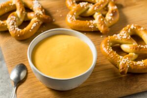 Hard Pretzels with cheese dip